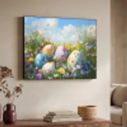 Grasveld - Eieren - Bloemen Textielframe zwart klein -sfeer3