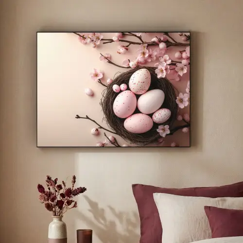 Roze - Bloesems - Eieren Textielframe - compleet frame klein -sfeer1