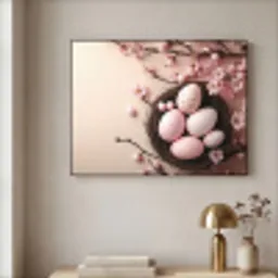 Roze - Bloesems - Eieren Textielframe zwart klein -sfeer2