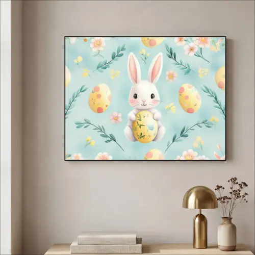 Konijn - Eieren - Takjes Textielframe - compleet frame klein -sfeer2