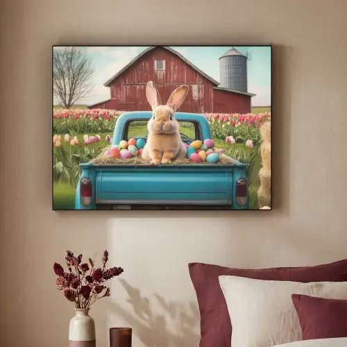 Konijn - Boerderij - Eieren Textielframe zwart klein -sfeer1