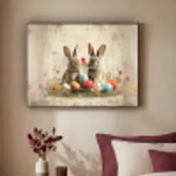Konijnen - Bloemen - Eieren Textielframe zwart klein -sfeer1