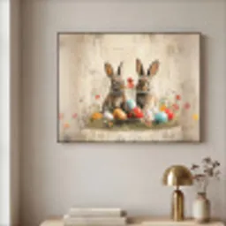 Konijnen - Bloemen - Eieren Textielframe - compleet frame klein -sfeer2