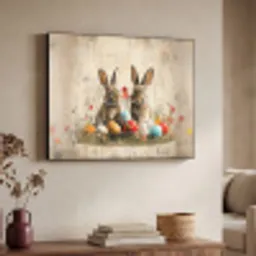 Konijnen - Bloemen - Eieren Textielframe zwart klein -sfeer3