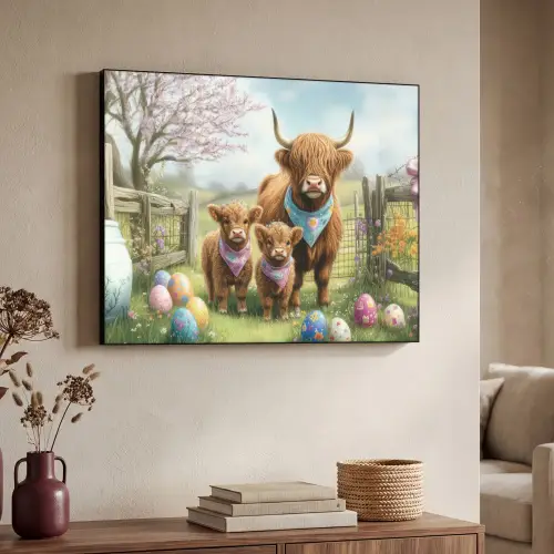 Schotsehooglanders - Paaseieren - Lente Textielframe zwart klein -sfeer3