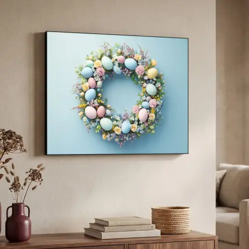 Krans - Eieren - Bloemen Textielframe zwart klein -sfeer3