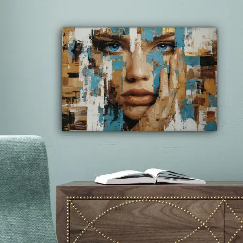 Abstract - Penseelstreken - Blauw - Gezicht canvas 2cm klein -sfeer4