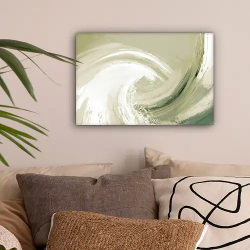 Abstract - Penseelstreken - Golven - Groen canvas 2cm klein -sfeer1