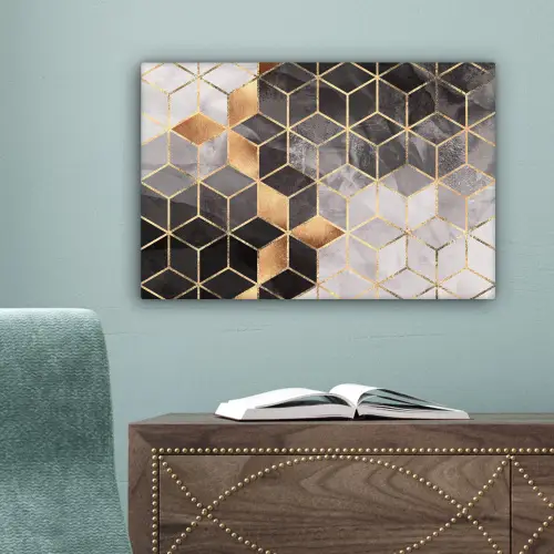 Abstract - Kubus - Goud - Patronen - Zwart - Wit canvas 2cm klein -sfeer4