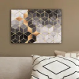 Abstract - Kubus - Goud - Patronen - Zwart - Wit canvas 2cm klein -sfeer3