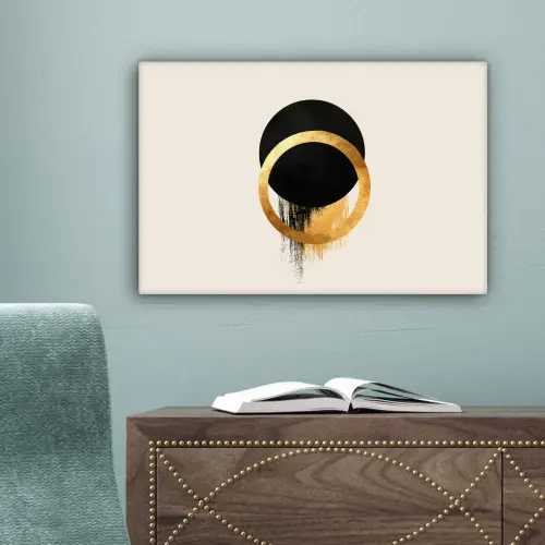 Abstract ontwerp - Zwarte cirkel - Verfvlekken canvas 2cm klein -sfeer4