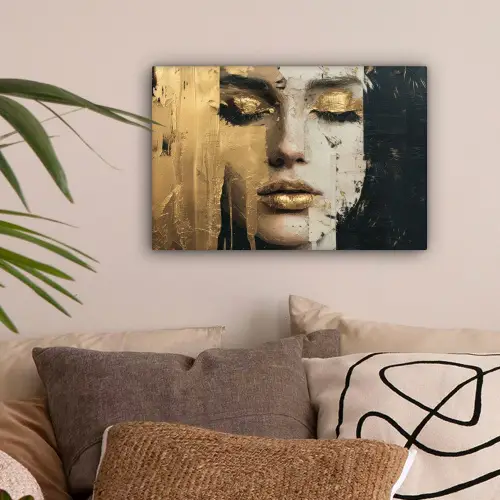 Abstract - Goud - Gezicht - Lippen canvas 2cm klein -sfeer1