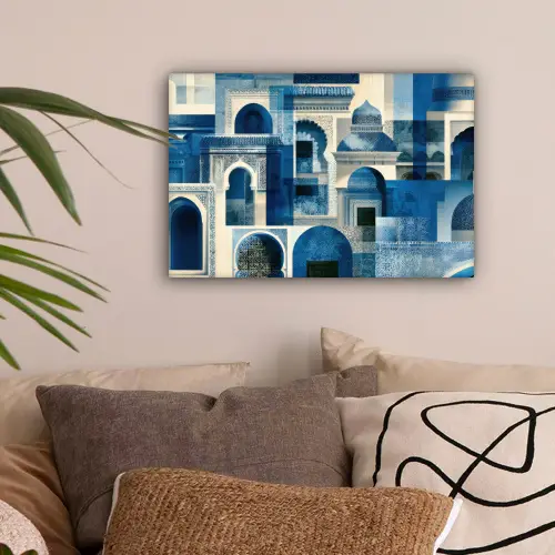 Abstract - Islamitisch - Blauw - Wit canvas 2cm klein -sfeer1