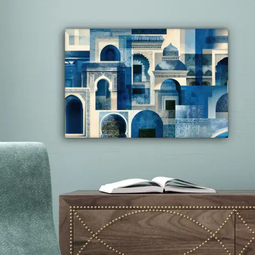 Abstract - Islamitisch - Blauw - Wit canvas 2cm klein -sfeer4