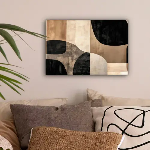 Abstract - Vlakken - Zwart - Rond canvas 2cm klein -sfeer1
