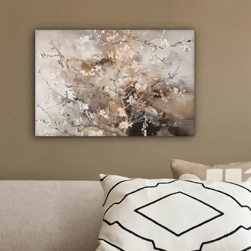 Amandelbloesem - Kunst - Van Gogh - Beige - Abstract canvas 2cm klein -sfeer3