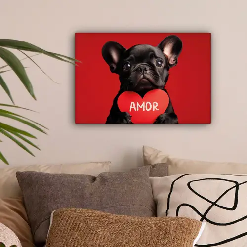 Amor - Hond - Hartje - Rood canvas 2cm klein -sfeer1