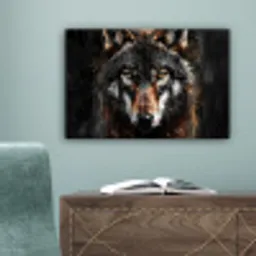 Dieren - Wolf - Portret - Zwart - Bruin canvas 2cm klein -sfeer4