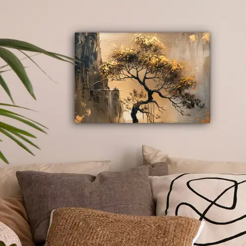 Kunst - Boom - Goud - Modern canvas 2cm klein -sfeer1