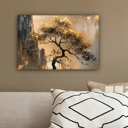 Kunst - Boom - Goud - Modern canvas 2cm klein -sfeer3