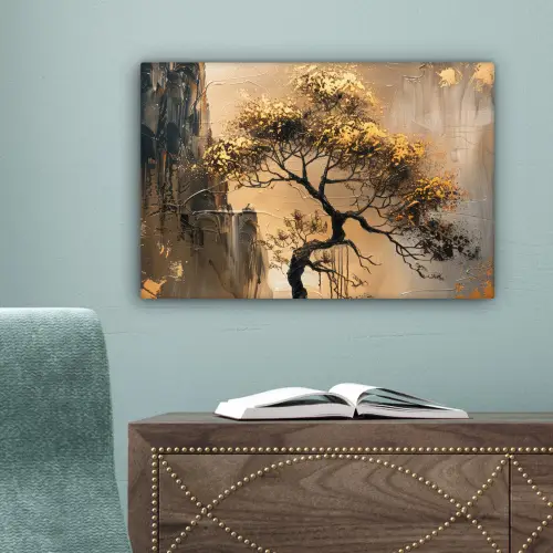 Kunst - Boom - Goud - Modern canvas 2cm klein -sfeer4