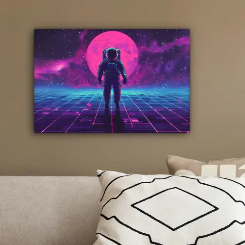 Astronaut - Maan - Roze - Sterrennevels canvas 2cm klein -sfeer3