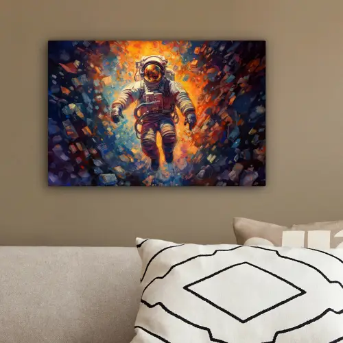 Astronaut - Neon - Oranje - Ruimte canvas 2cm klein -sfeer3