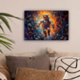 Astronaut - Neon - Oranje - Ruimte canvas 2cm klein -sfeer1