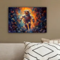 Astronaut - Neon - Oranje - Ruimte canvas 2cm klein -sfeer3