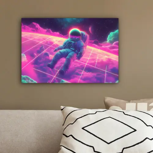Astronaut - Neon - Roze - Wolken canvas 2cm klein -sfeer3