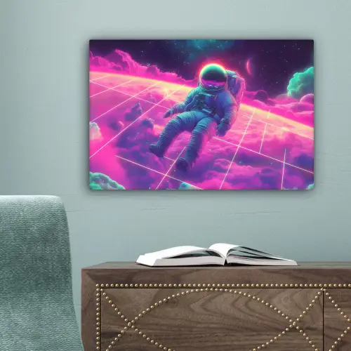 Astronaut - Neon - Roze - Wolken canvas 2cm klein -sfeer4