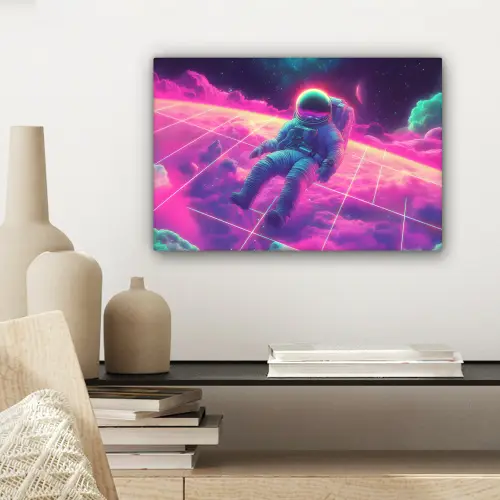 Astronaut - Neon - Roze - Wolken canvas 2cm klein -sfeer6