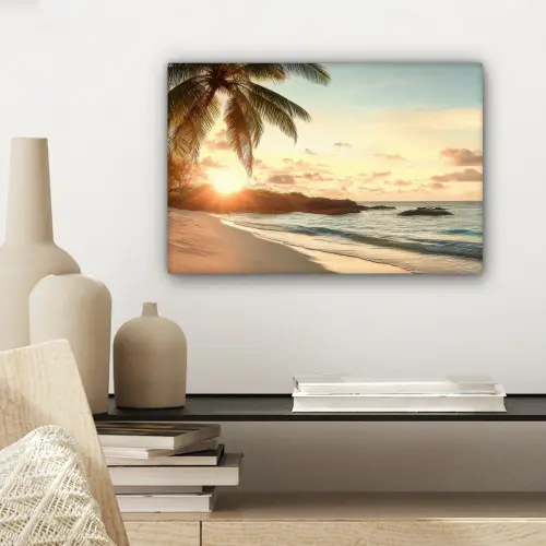 Strand - Palmbomen - Oceaan - Zonsondergang canvas 2cm klein -sfeer6
