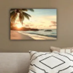 Strand - Palmbomen - Oceaan - Zonsondergang canvas 2cm klein -sfeer3