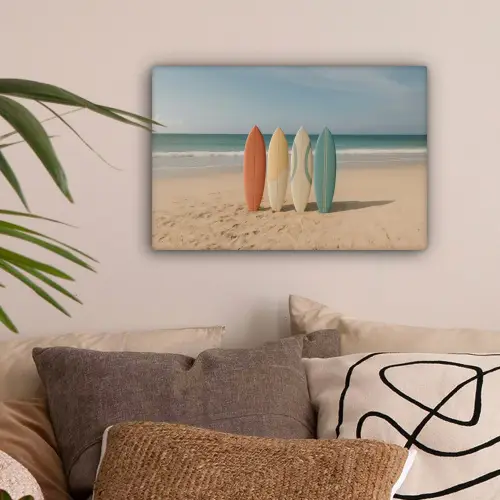 Strand - Surfbord - Pastel canvas 2cm klein -sfeer1