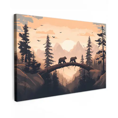 Beren - Bomen - Landschap - Zonsondergang canvas 2cm klein -z3d