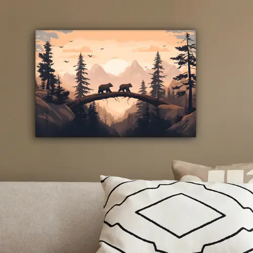 Beren - Bomen - Landschap - Zonsondergang canvas 2cm klein -sfeer3