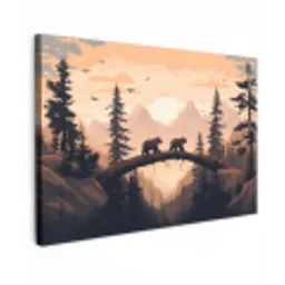 Beren - Bomen - Landschap - Zonsondergang canvas 2cm klein -z3d