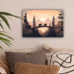 Beren - Bomen - Landschap - Zonsondergang canvas 2cm klein -sfeer1