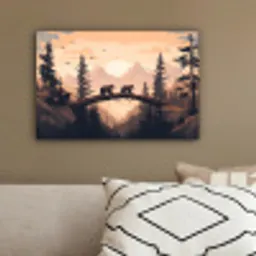 Beren - Bomen - Landschap - Zonsondergang canvas 2cm klein -sfeer3
