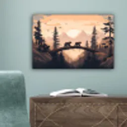 Beren - Bomen - Landschap - Zonsondergang canvas 2cm klein -sfeer4