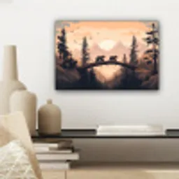 Beren - Bomen - Landschap - Zonsondergang canvas 2cm klein -sfeer6