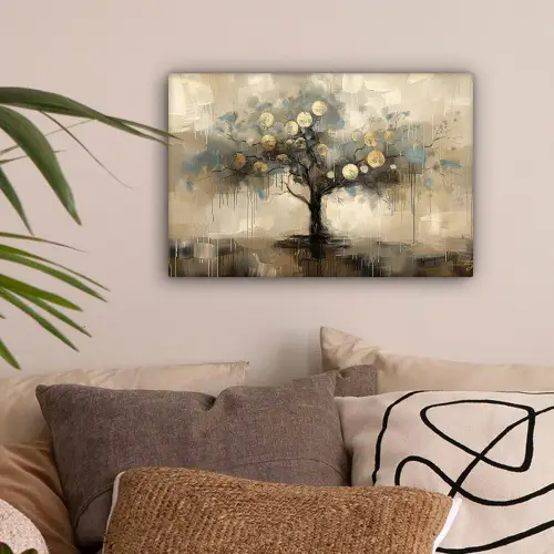 Beige - Abstract - Boom - Goud canvas 2cm klein -sfeer1