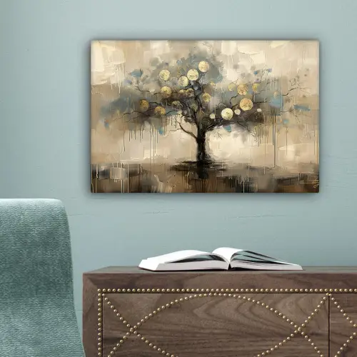 Beige - Abstract - Boom - Goud canvas 2cm klein -sfeer4