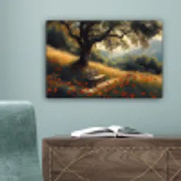 Bankje - Boom - Klaprozen - Heuvels canvas 2cm klein -sfeer4