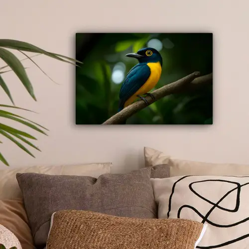Vogel - Tak - Geel - Bladeren canvas 2cm klein -sfeer1