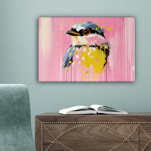 Vogel - Roze - Geel - Blauw canvas 2cm klein -sfeer4