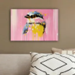 Vogel - Roze - Geel - Blauw canvas 2cm klein -sfeer3