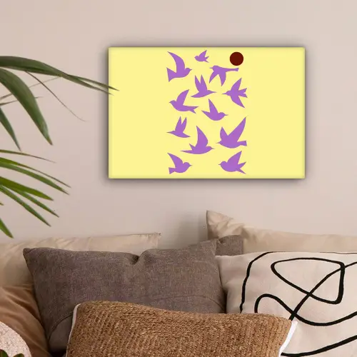 Vogels - Cirkel - Geel - Beweging canvas 2cm klein -sfeer1