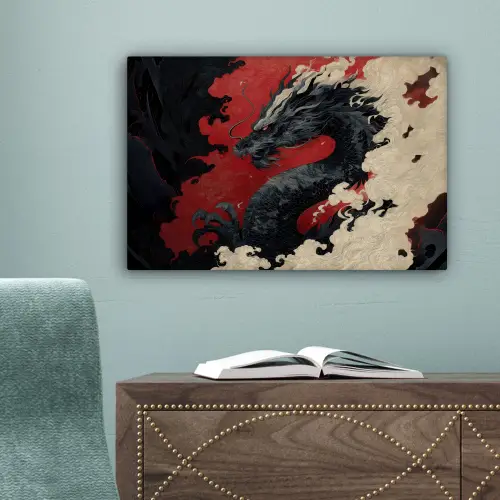 Zwarte draak - Rookwolken - Rood canvas 2cm klein -sfeer4